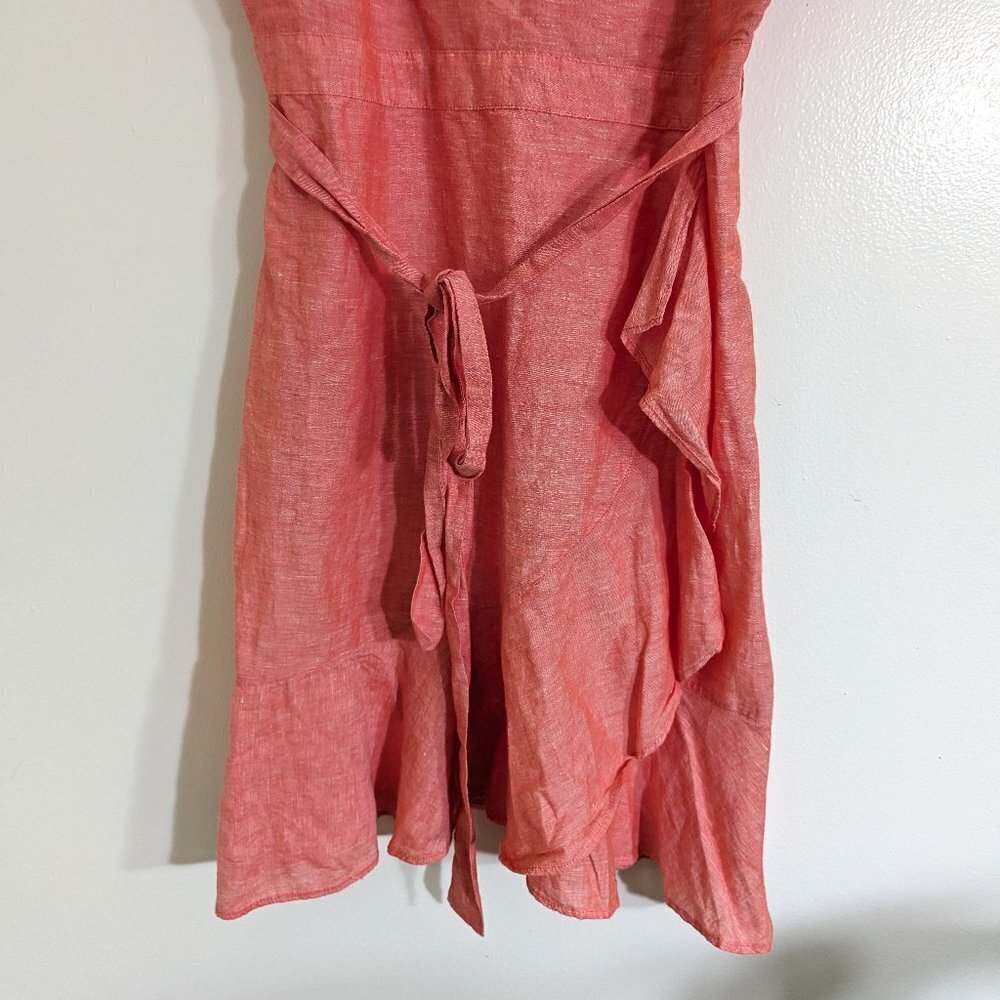 Banana Republic Linen Cotton Blend Faux Wrap Dress Coral Size 8P - Picture 5 of 6